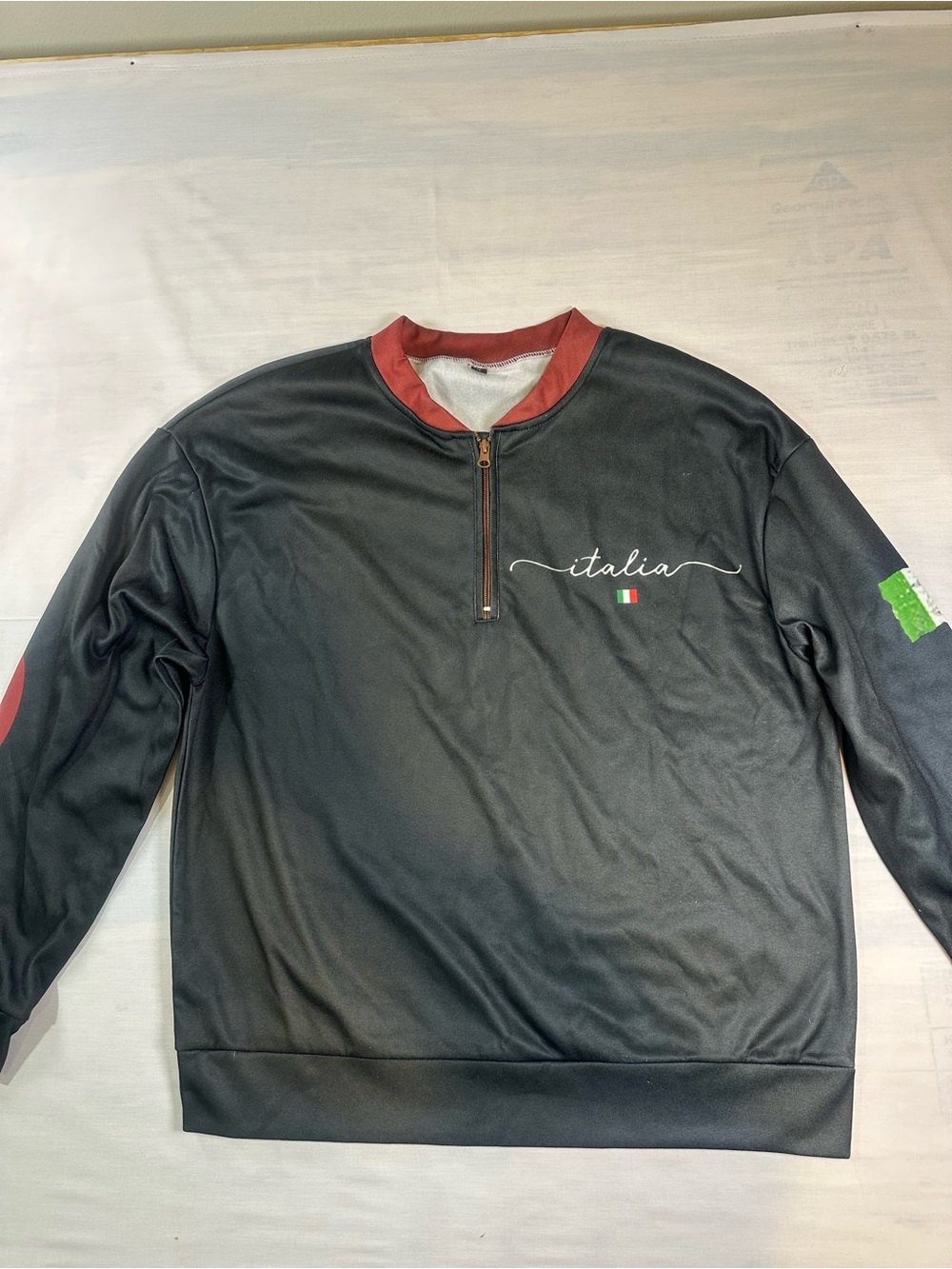 Source Unknown Italia Script Zip-Up Sweater - Black with Red Trim